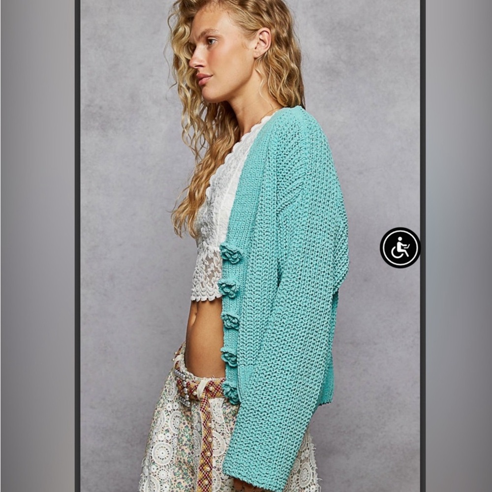 Pol Women's Teal Button-Up Sweater - Picture 4 of 5